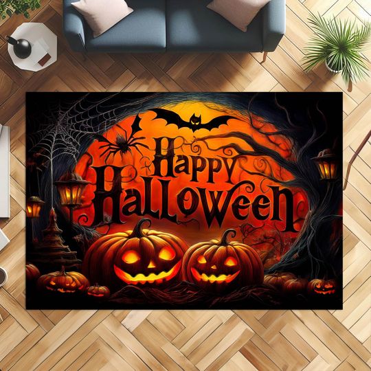 Halloween Welcome Rug, Gothic Front Door Mat, Dark Academia Rug, Spooky Non-Slip Washable Rug