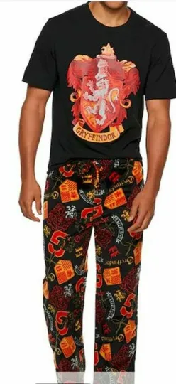 Men's New LARGE Harry Potter Gryffindor Print Tee & Sleep Pants Set Pajamas