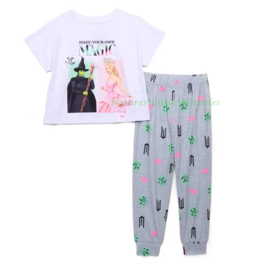 Wicked Pajamas Girls T Shirt Pants Set Glinda Elphaba Pink Green Top