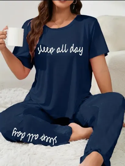 Plus 22 3x Pajama Set Sleep Pant & Top- Sleep All Day Navy Blue