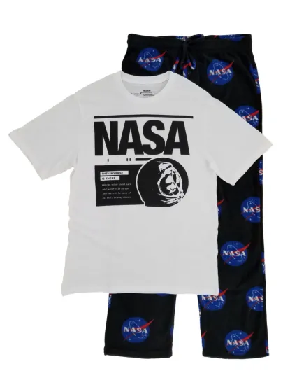Discover NASA Buzz Aldrin Mens 2-Piece T-Shirt & Microfleece Pajama Bottoms Sleep Set 2XL