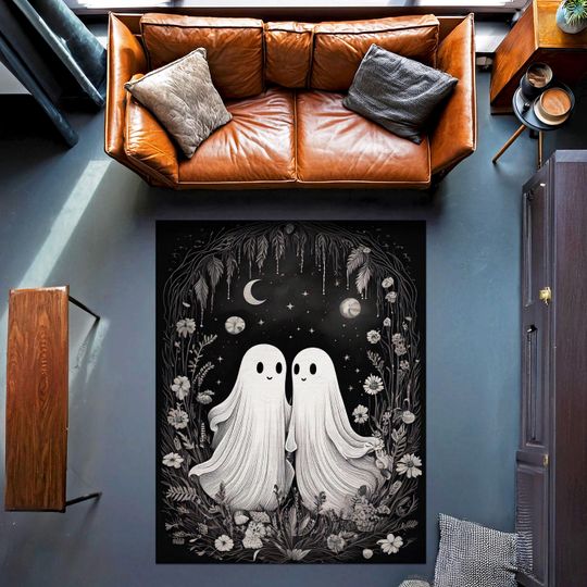 Discover Cute Ghost Art Rug, Whimsical Halloween Decor, Vintage Floral Ghost Rug, Spooky Rug, Goth Room Decor, A Ghost Story Decoration