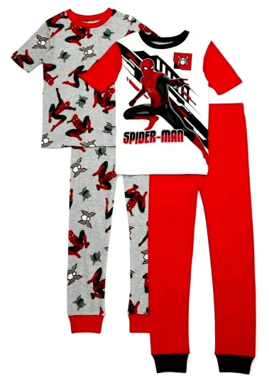 Spider-Man Boys 4 Piece Snug-Fit Pajama Set  Sleep Shirts & Pants Size 4