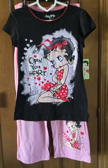 Discover womens 2pc Vintage 2010 BETTY BOOP Open Your Heart PAJAMAS SET shirt pants M NWT
