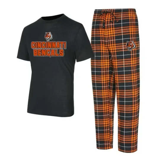 Men's Cincinnati Bengal Sleep Set Black/Orange Vector T-Shirt & Flannel Pants M
