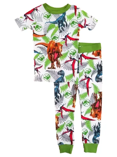 Discover Jurassic Park Boys White Dinosaur Pajamas T-Shirt & Bottoms Sleep Set Size 4
