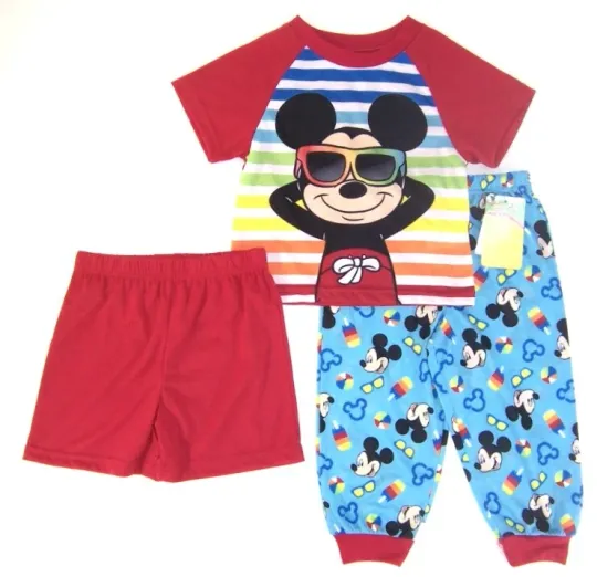 Mickey Mouse Toddler Boys 3 Pc Pajama Set  Sleep Shirt  Shorts &  Pants   2T