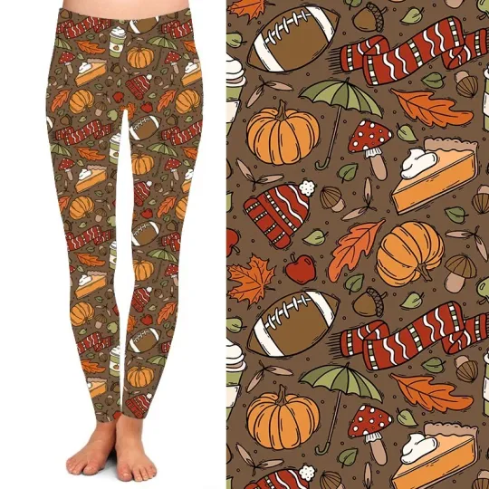 Fall Pumpkin Pie Football Women's Plus Size Leggings