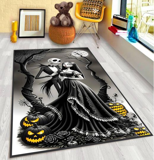 Gothic Jack and Sally Couple Rug: Spooky Halloween Home Decor