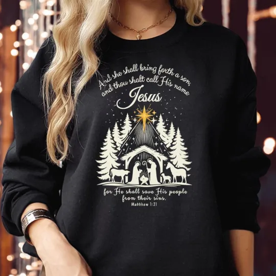 Jesus Holy Night Christmas Nativity Scene Bible Verse Sweatshirt