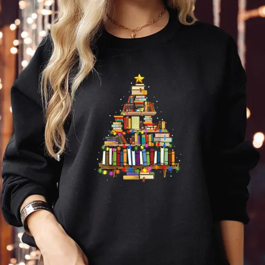 Discover SWEATSHIRT (5323) BOOKS CHRISTMAS Tree Tops Bookmas Librarian Book Lovers Jumper