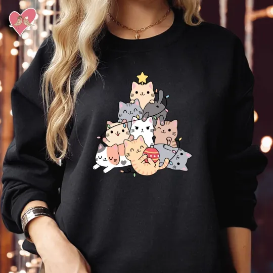 Christmas Tree Cats Sweatshirt Unisex Jumper