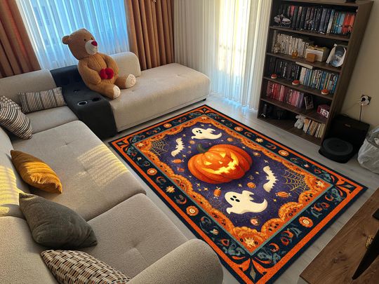 Halloween Rug Spooky Pumpkin Ghost Carpet Witchy Gothic Decor Area Rug for Haunted House Living Room