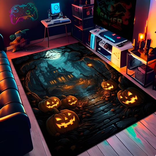 Discover Halloween Pumpkin Rug, Horror Decor Rug, Happy Halloween Floor Mat, Fall & Holiday Rug