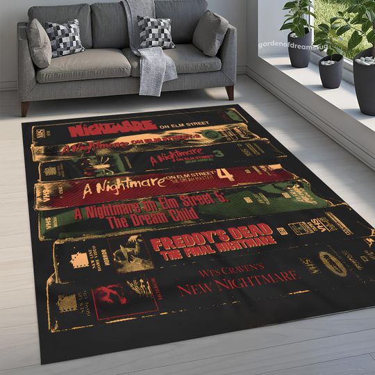 Discover VHS Halloween Rug, Horror Movie Rug, Retro Films Rug, Customizable Rug, Nostalgic Retro Style, Movie Room Decor