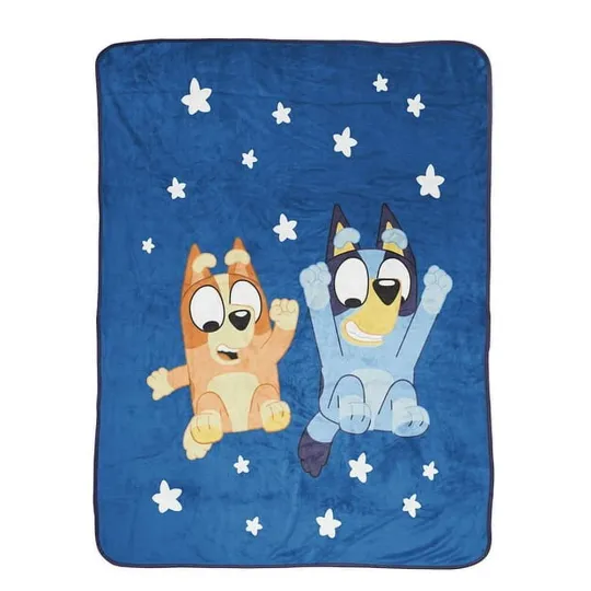 BlueyDad and Bingo Sleepytime Stars Plush Minky Fleece Blanket Throw