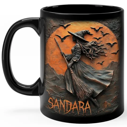 Discover Personalized Halloween Witch Mug – Custom Name 3D Cup, Witchcraft Pagan Gift