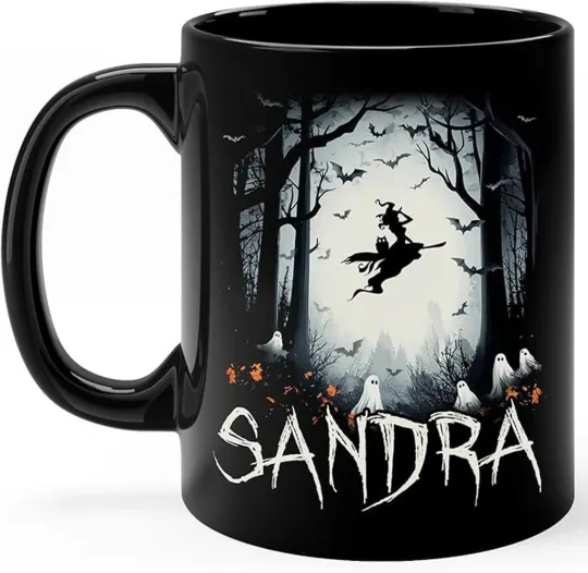 Discover Personalized Halloween Witch Ghost Mug, Custom Name Black Cup