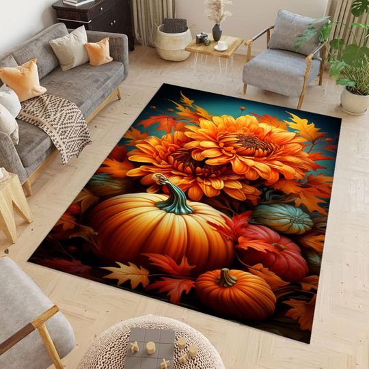 Discover Halloween Pumpkin Rug, Witch Design, Machine Washable, Fall Room Decor, Halloween Gift Rug