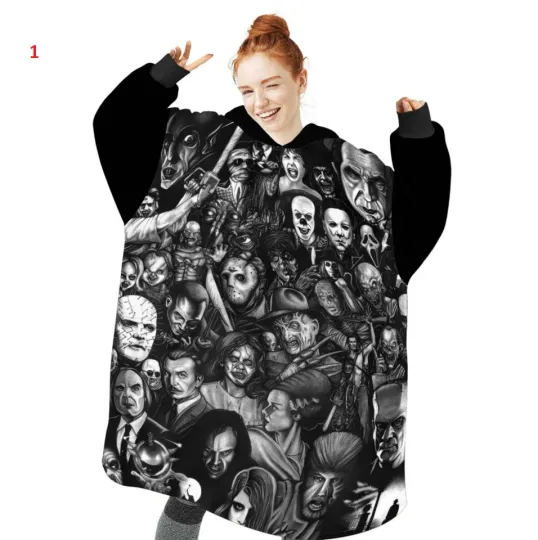 Personalized Blanket Hoodies, Retro Zombie Halloween Horror Blanket Hoodies