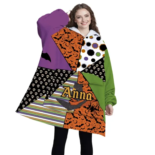 Discover Personalized Blanket Hoodies, Halloween Pattern Witch Hat Oversized Blanket Hood