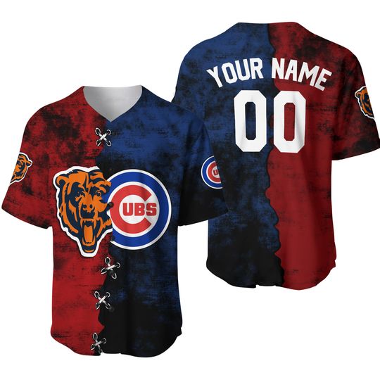 Chicago Cubs And Chicago Bear Mix Baseball Jersey