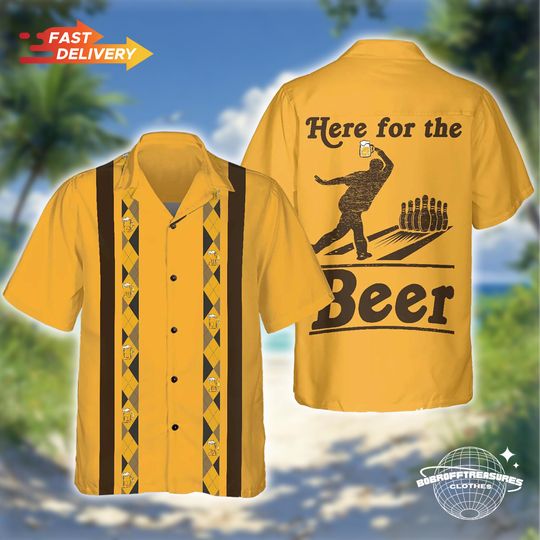 Here For The Beer Bowling Hawaiian Shirt, Funny Drinking And Bowling Shirt for Men, Gift for Bowling Players