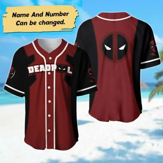Discover Personalized Deadpool Baseball Jersey, Custom Name Superhero Baseball Shirt