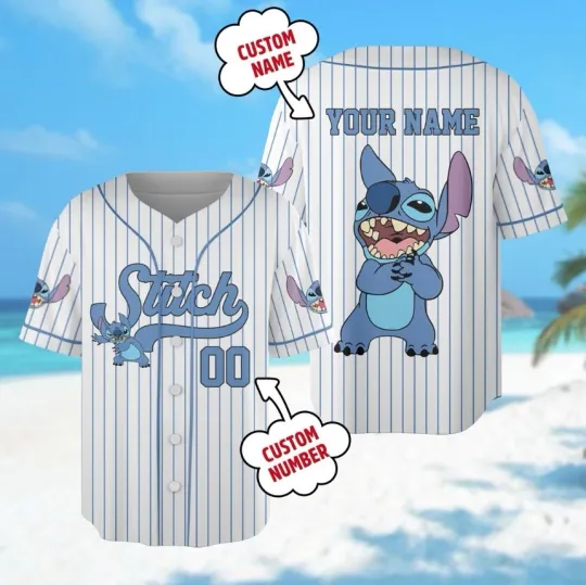 Custom Stitch Baseball Jersey, Stitch Baseball Jersey Team, Stitch Birthday Gift