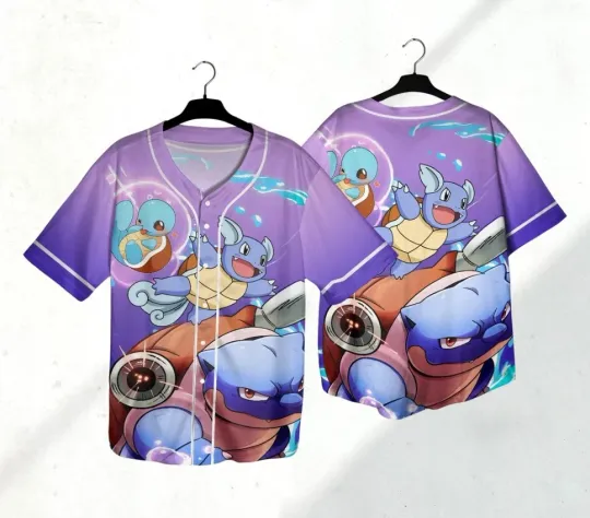 Squirtle Baseball Jersey Shirt Japanese Anime Jersey Blastoise Jersey Gift