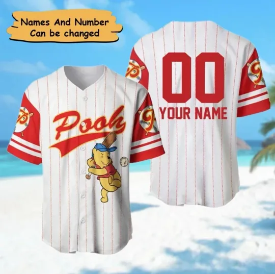 Custom Name & Number Honey Bear Baseball Jersey, Funny Yellow Bear Baseball Team