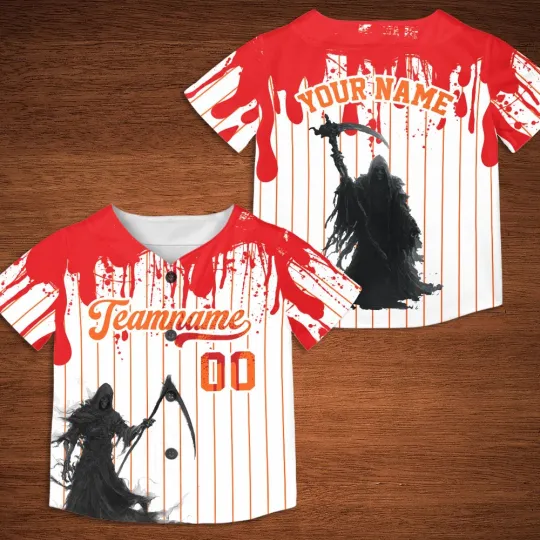 Discover Personalized Grim Reaper Halloween Baseball Jersey, Halloween Jersey Shirt