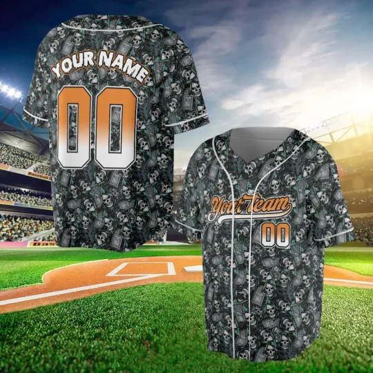 Discover Personalized Halloween Skulls Baseball Jersey, Skulls Jersey Shirt