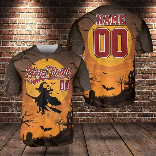 Discover Custom Halloween Baseball Jersey, Ghost Spooky Season Shirt Happy Halloween