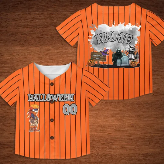 Discover Personalized Skeleton Nightmares Halloween Baseball Jersey Pumpkin Spooky Jersey