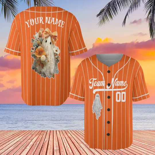 Discover Personalized Lace Ghost Baseball Jersey, Halloween Boo Lace Bow Jersey Shirt Mom