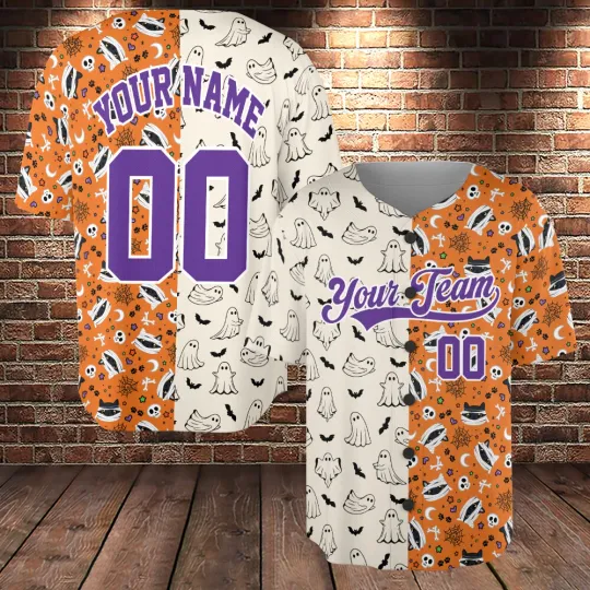 Customized Halloween Baseball Jersey Spooky Season Pumpkin Jersey Shirt
