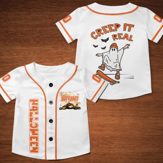 Customized Creep It Real Halloween Baseball Jersey, Ghost Skateboarding Jersey