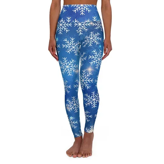 Winter Wonderland Snowflake High Waisted Leggings, Christmas Leggings