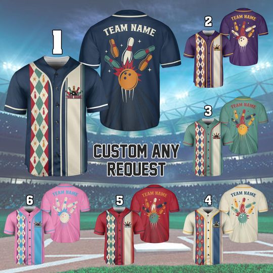 Discover Personalized Bowling Baseball Jersey Custom Strike Design Shirt with Name and Team, Nice Vintage Bowling Team Uniform Gift for Bowlers
