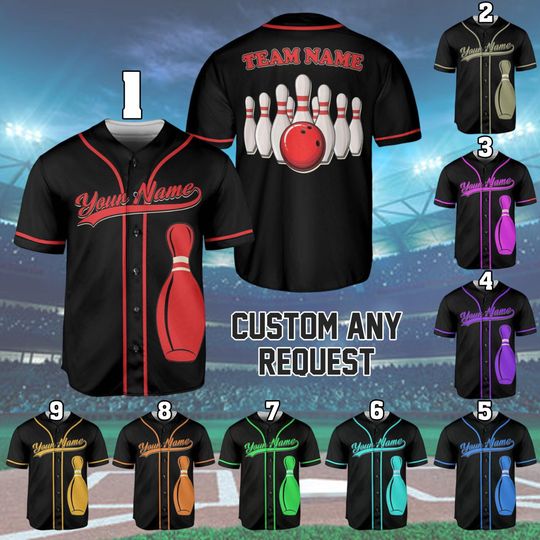 Discover Personalized Black Bowling Baseball Jersey Custom Strike Design Shirt with Name and Team, Nice Classic Bowling Team Uniform Gift for Bowlers