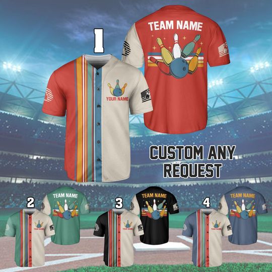 Personalized Classic Bowling Baseball Jersey, Custom Name Team Bowling Shirt Matching Uniform Bowling Lover Gift, Unisex Bowling Team Outfit