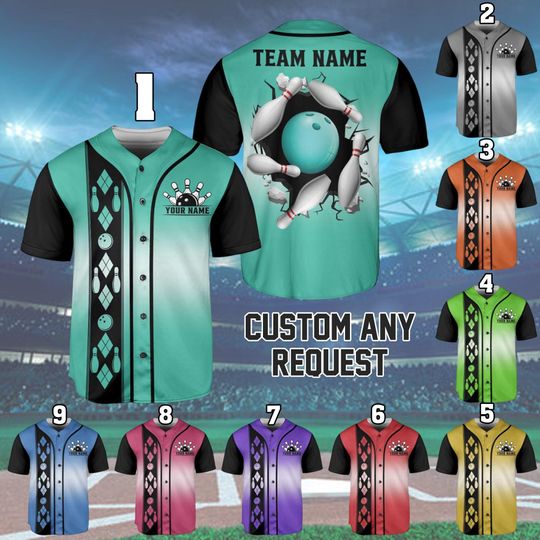 Discover Personalized Bowling Baseball Jersey Custom Team Shirt with Name and Number, Bowling Team Uniform Gift for Bowler Bowling Lover