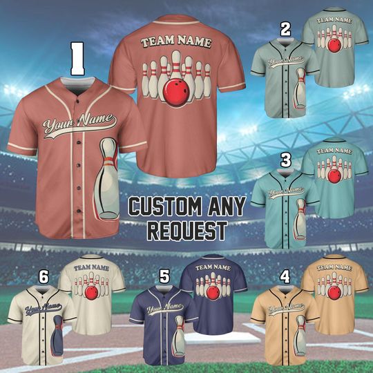 Discover Personalized Bowling Baseball Jersey Custom Strike Design Shirt with Name and Team, Classic Bowling Team Uniform Gift for Bowlers