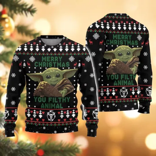 Discover BG Baby Yoda Ugly Christmas Sweater, Star Wars Family Sweater, Merry Christmas Y