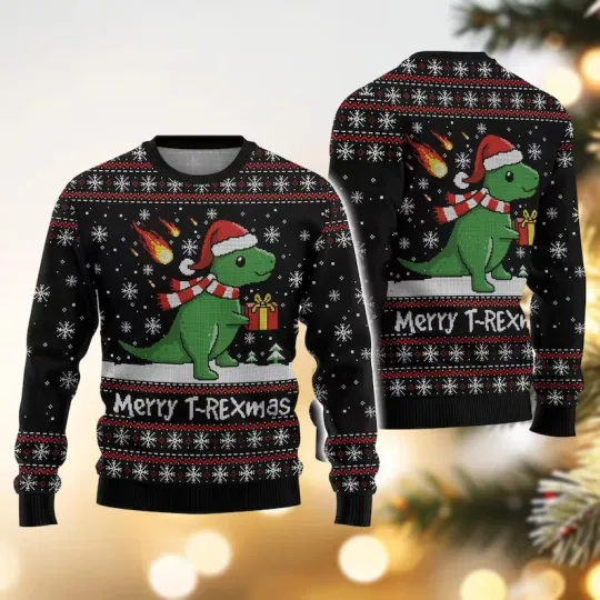 Discover BG Funny Tree Rex Ugly Christmas Sweater, Dinosaur T-Rex Xmas Sweater, Dino Swea