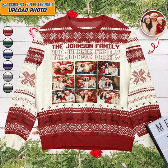 Custom Family Photo Christmas Sweater, Personalized Holiday Sweater with Photos, Matching Xmas Sweater, Family Gift