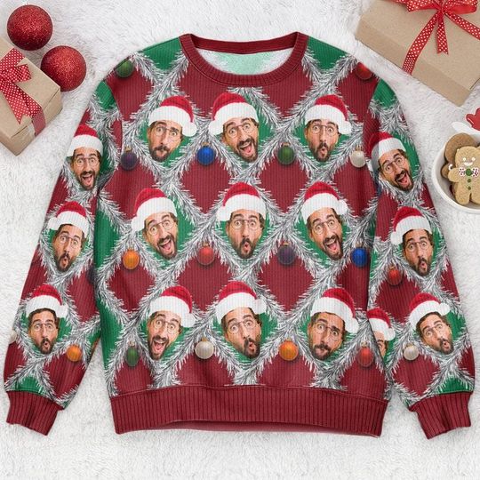 Discover Personalized Photo Face Ugly Sweater, Custom Face Christmas Sweater, Christmas Sweatshirt, Christmas Party Gift