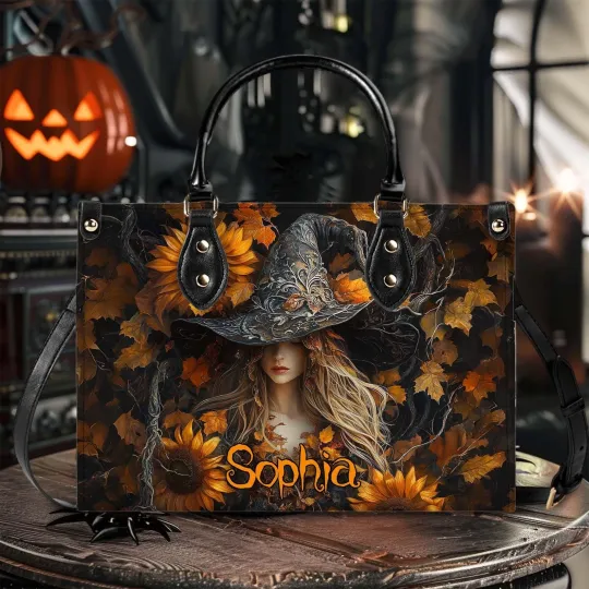 Personalized Leather Handbag with Handle & Wallet – Halloween Spooky Bag