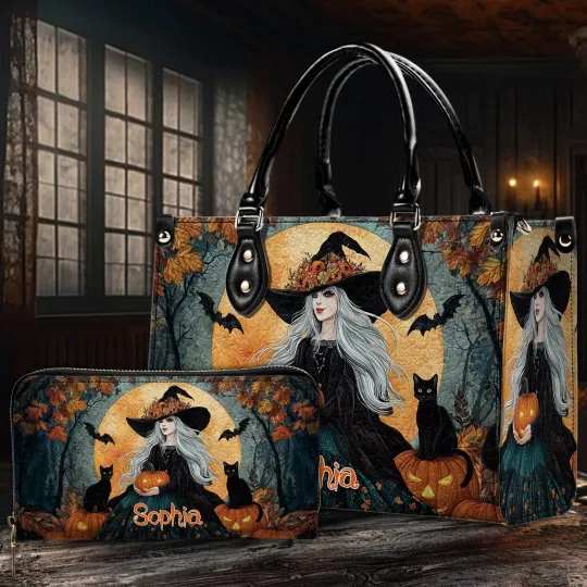 Discover Personalized Witch Art Print Leather Handbag